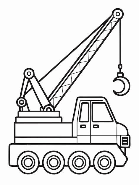 Vector auto crane or mobile crane colouring book pages for children and adults with vector design