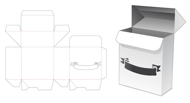 Auto locked box with ribbon window die cut template