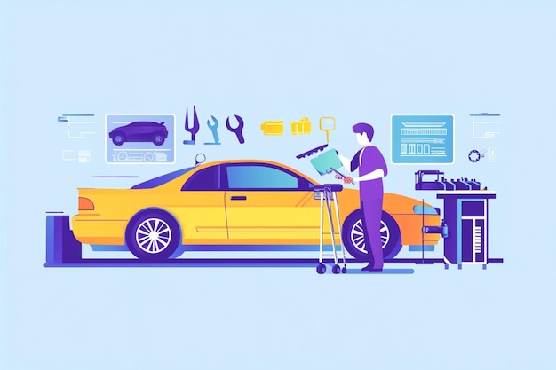 Vector auto mechanic working on vehicle illustration