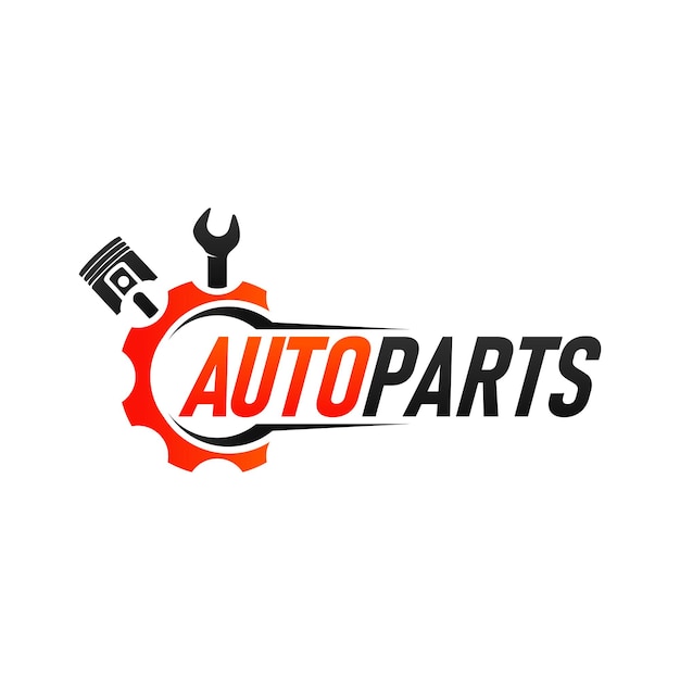 Auto parts in gear auto piston spark plug and wrench logo design Automotive parts automobile detail