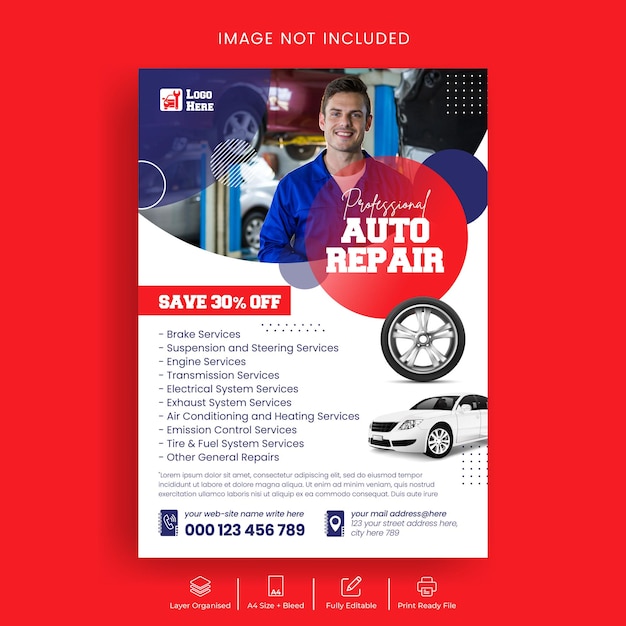 Vector auto repair service and car rent flyer or poster template design