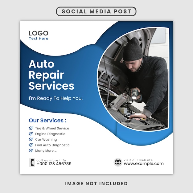 Auto Repair services Instagram post and social media banner Premium EPS