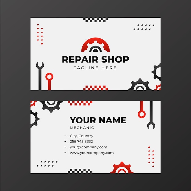 Auto repair shop business and service horizontal business card template