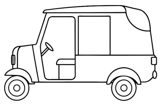 Auto Rickshaw outline illustration digital coloring book page line art drawing