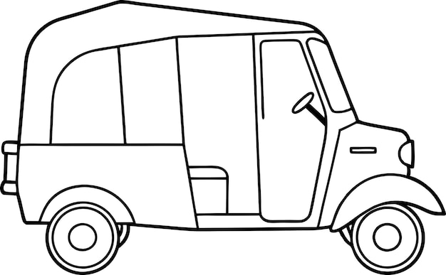 Auto Rickshaw outline illustration digital coloring book page line art drawing