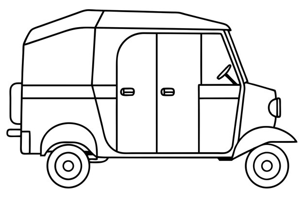 Auto Rickshaw outline illustration digital coloring book page line art drawing