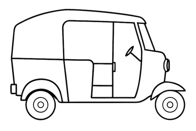 Auto Rickshaw outline illustration digital coloring book page line art drawing