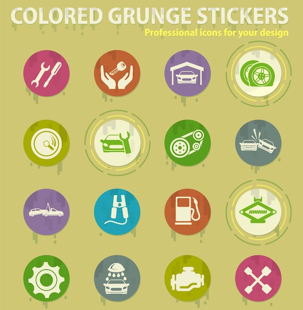 Auto Service colored grunge icons