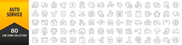 Auto service line icons collection Big UI icon set in a flat design Thin outline icons pack Vector illustration EPS10