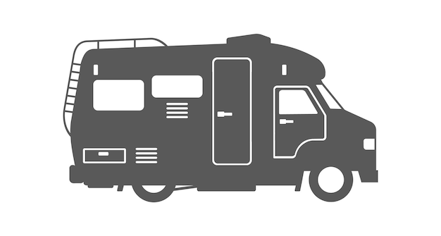 Auto trailer silhouette. Motorhome Rv travel car, vector illustration