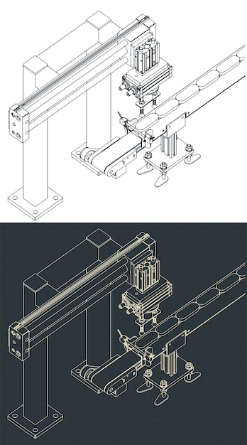 Automated factory line isometric blueprints