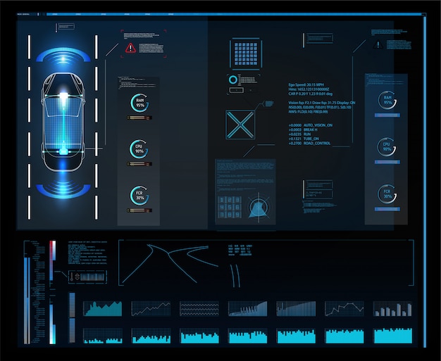 Automatic braking system avoid car crash from car accident. Concept for driver assistance systems.  Transport with wireless signal. Autopilot. eps autopilot driver automation concept set