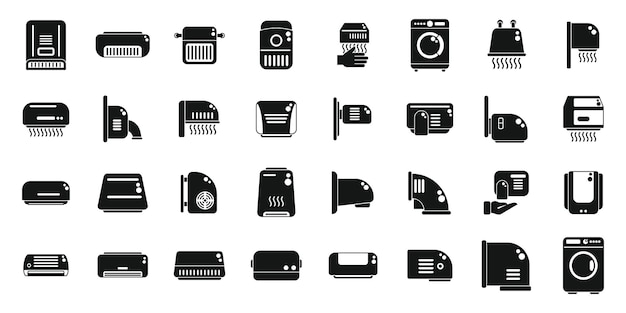 Automatic drying machine icons set simple vector Air bathroom