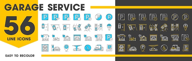 Automatic garage service and parking line icons