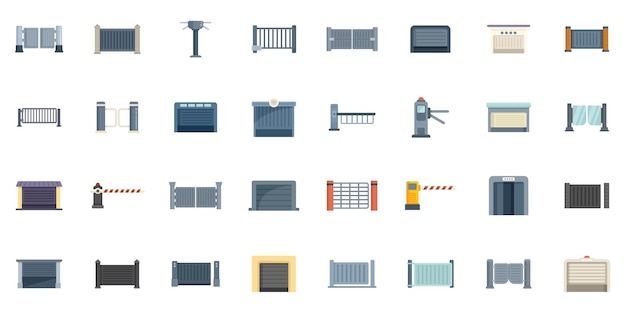 Automatic gate icons set flat vector Electric door