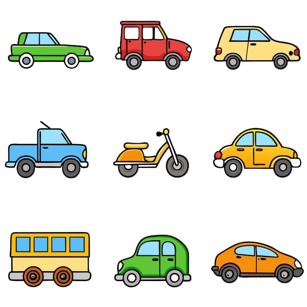 Vector automobile and vehicle icon set vector illustration