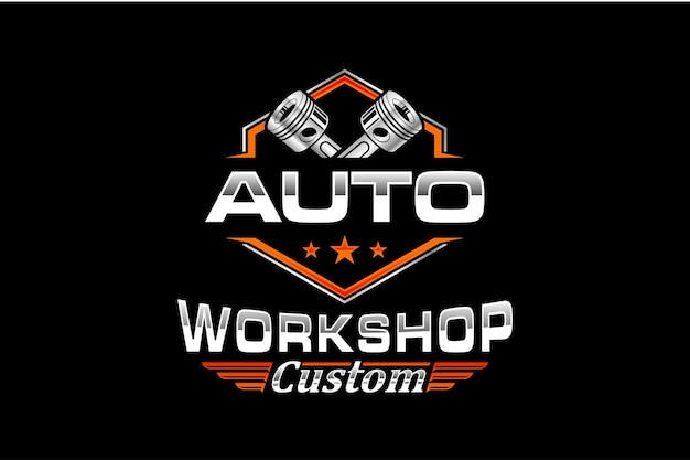 Automotive piston workshop logo design modern badge style custom car service engine tune up icon