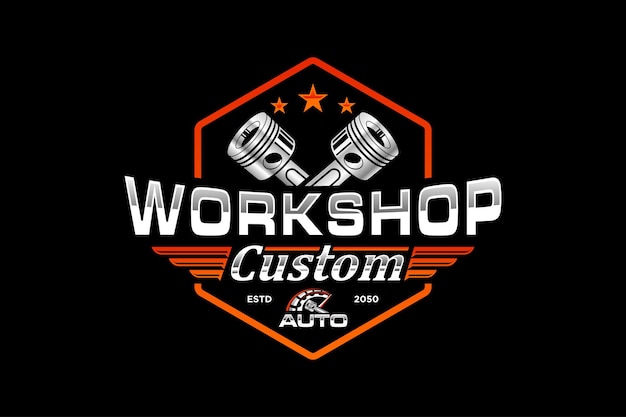 Automotive piston workshop logo design modern badge style custom car service engine tune up icon