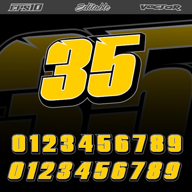 Automotive sport racing number text effect vector editable graphics