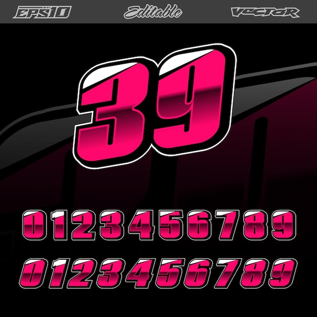 Automotive sport racing number text effect vector editable graphics