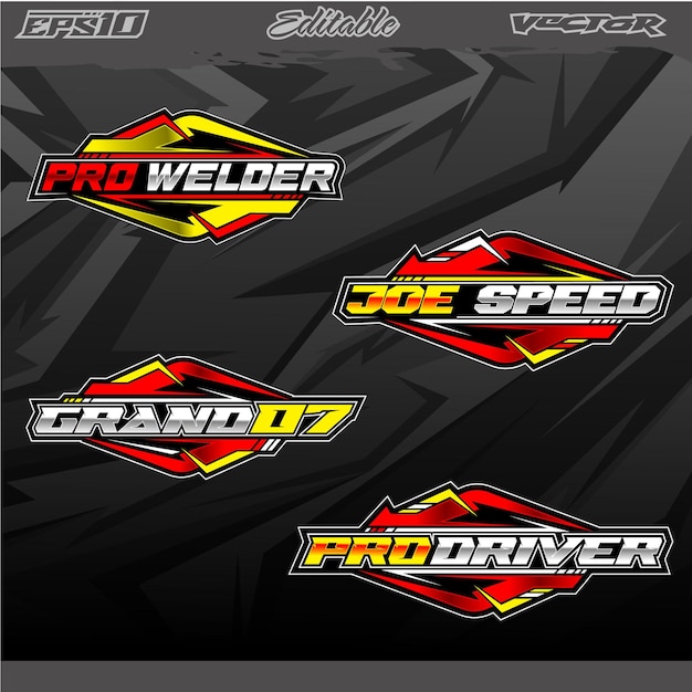 Automotive sticker pack with racing style effect editable vector