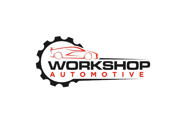 Automotive workshop car garage logo design with gear icon symbol speed shop illustration