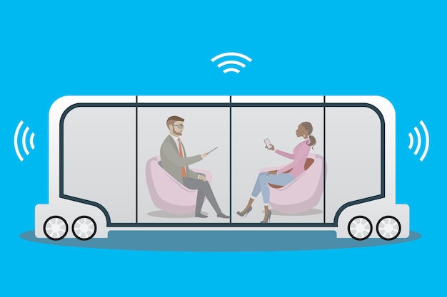 Autonomous car or bus and internet of things iot selfdriving car city transport with passengers