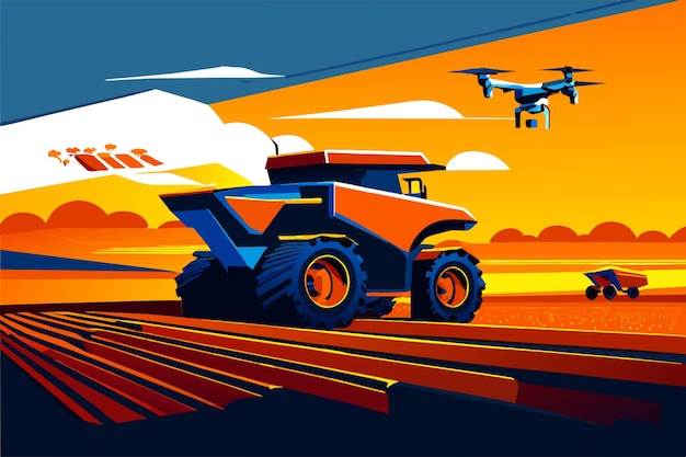 autonomous robot farming in a field vector illustration