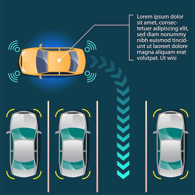 Autonomous smart car automatic wireless sensor driving on road around the car Autonomous smart car goes on the scans the roads observe the distance and Automatic braking system