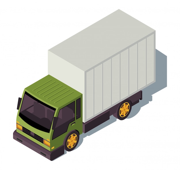 Autotruck isometric color illustration. City transport infographic. 