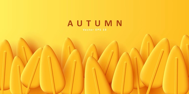 Autumn 3d leaves yellow volume background