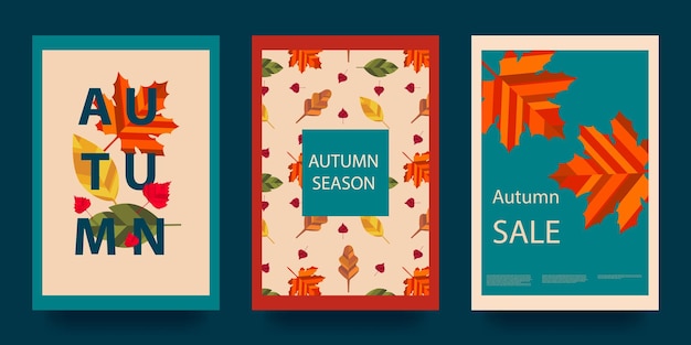 Autumn abstract poster in modern hipster style Geometric shapes Trendy modern art with autumn leaves