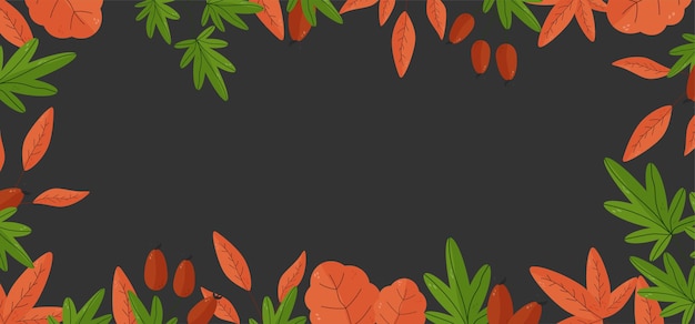 Autumn background for text with leaves nuts acorns berries seasonal elements Square frame template Vector illustration with botanical elements