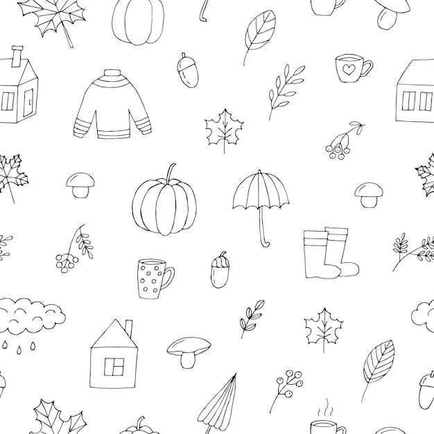 Autumn background vector illustration hand drawing doodles