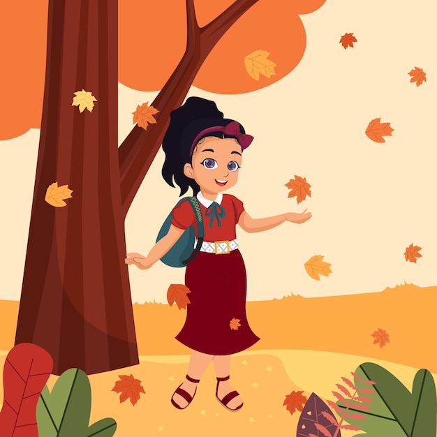 Autumn background with cute girl