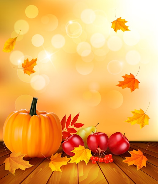 Autumn background with fresh fruit and leaves