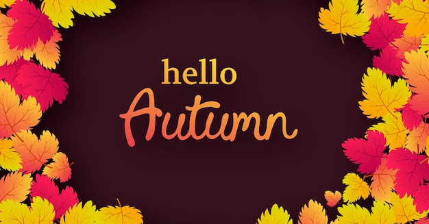 Autumn background with maple yellow leaves and place for text.  Banner design for fall season banner or poster. Vector illustration