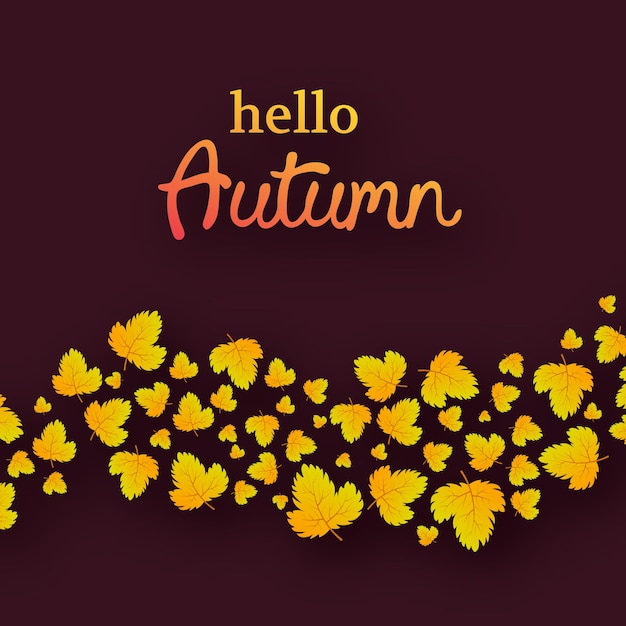 Autumn background with maple yellow leaves and place for text.  Card design for fall season banner or poster. Vector illustration