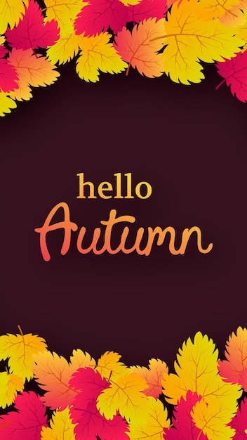 Autumn background with maple yellow leaves and place for text.  Stories banner design for fall season banner or poster. Vector illustration