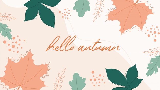 Autumn background with orange and green leaves.