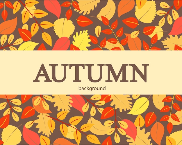 Autumn background with orange red and yellow leaves Template for postcards congratulations