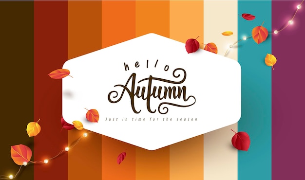 Autumn badge banner background with falling autumn leaves