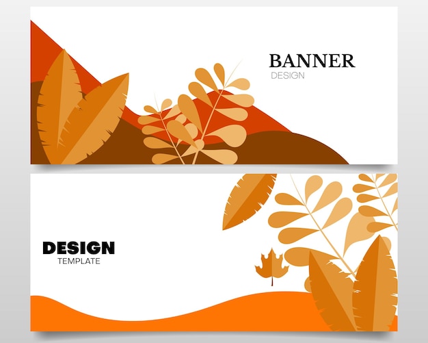 Autumn banner set with leaves and hand drawn abstract shape