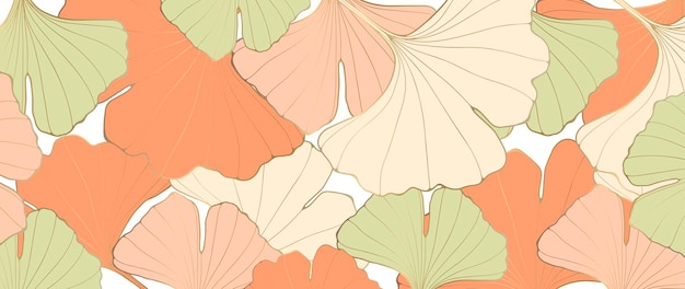 Vector autumn botanical background with ginkgo biloba leaves in delicate shades