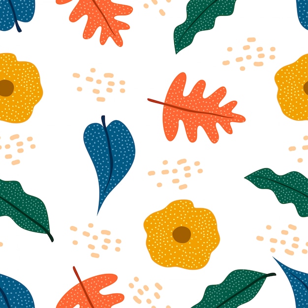 Autumn botanical drawing seamless pattern scandinavian style