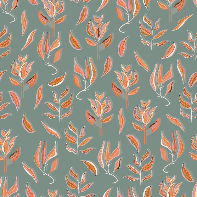 Autumn branches with leaves seasonal vector seamless pattern