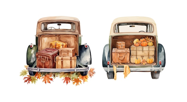 Autumn car trunk clipart isolated vector illustration