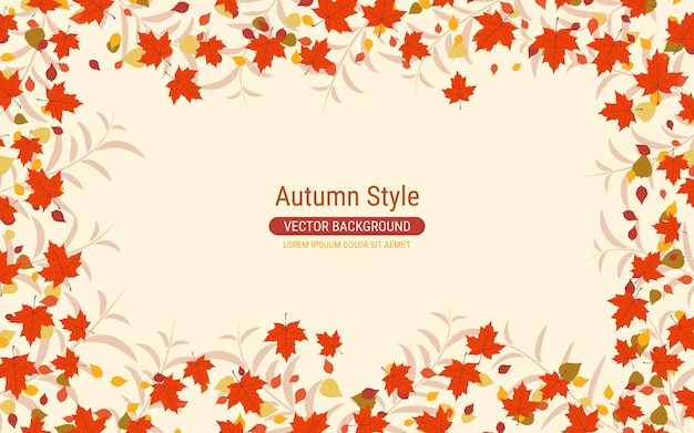 Autumn cartoon style vector background with colorful leaves