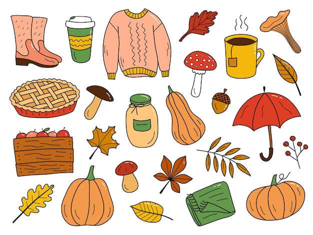 Autumn clipart in doodle style