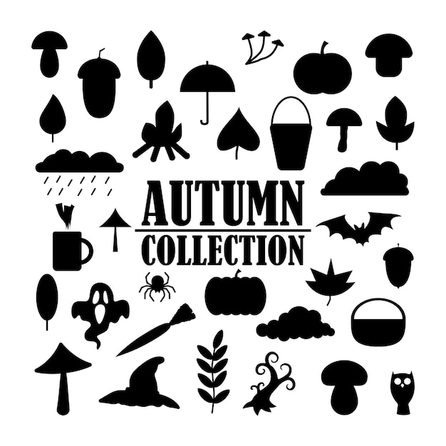 Autumn collection set. Mushrooms, foliage. Vector illustration